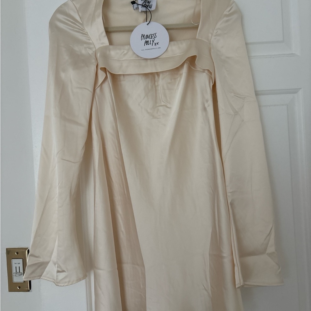 Princess Polly Cream Satin Long Sleeve Dress